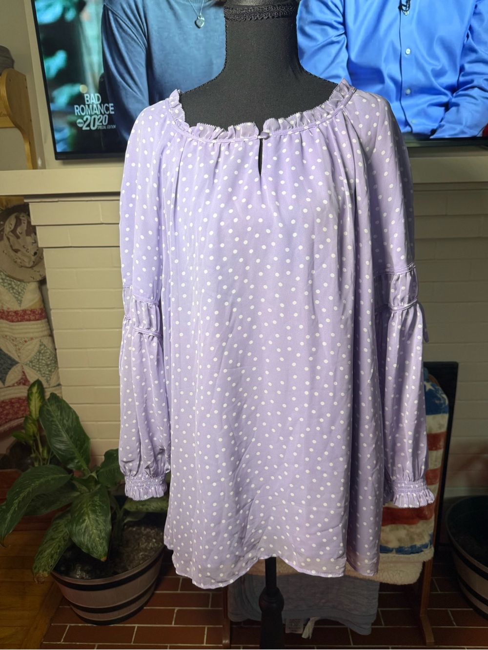 Lavender Polka Dot Smocked Neck Top